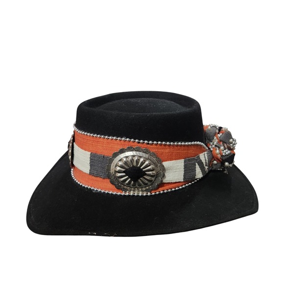 PFI Ladies 100% Wool Western Hat Small Black Fedora Conchos Made‎ In USA Woven - Picture 6 of 10